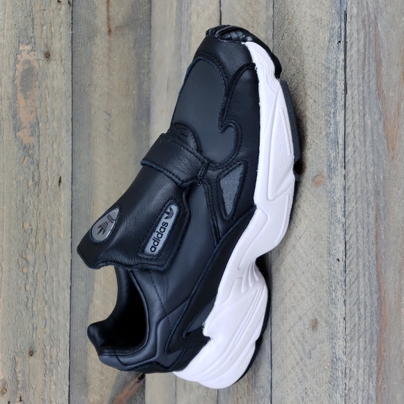 adidas Women's Leather Falcon RX Originals No Laces Black White - Picture 3 of 10